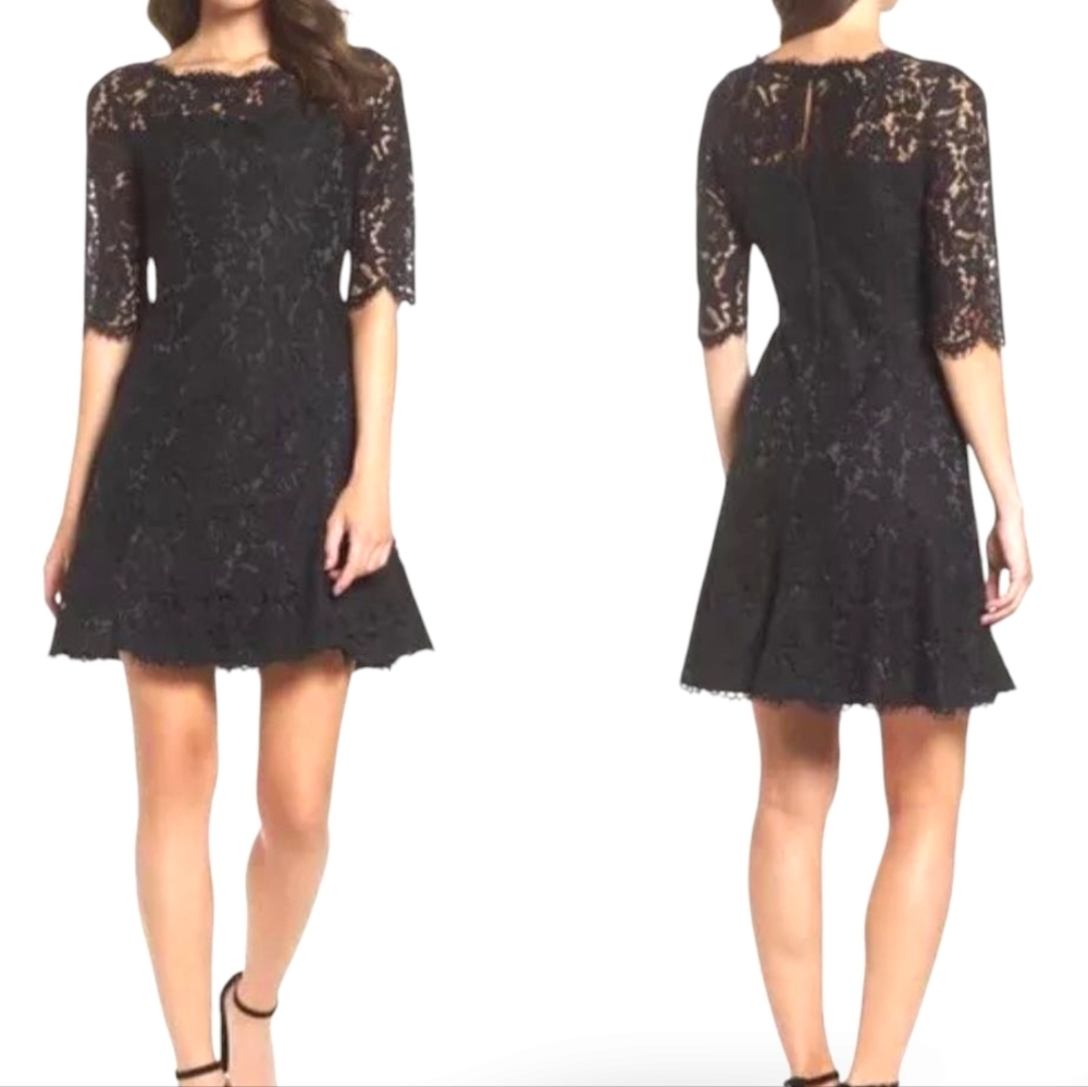 Eliza J Black Lace Mini Fit and Flare Cocktail Dress